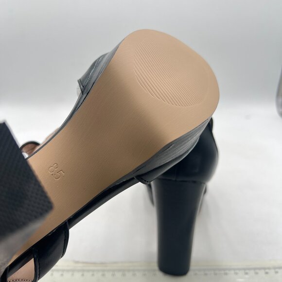 FSJ Black Peep Open Toe T-Strap Front Zipper Chunky Stacked High Heel Sandal - Picture 6 of 8